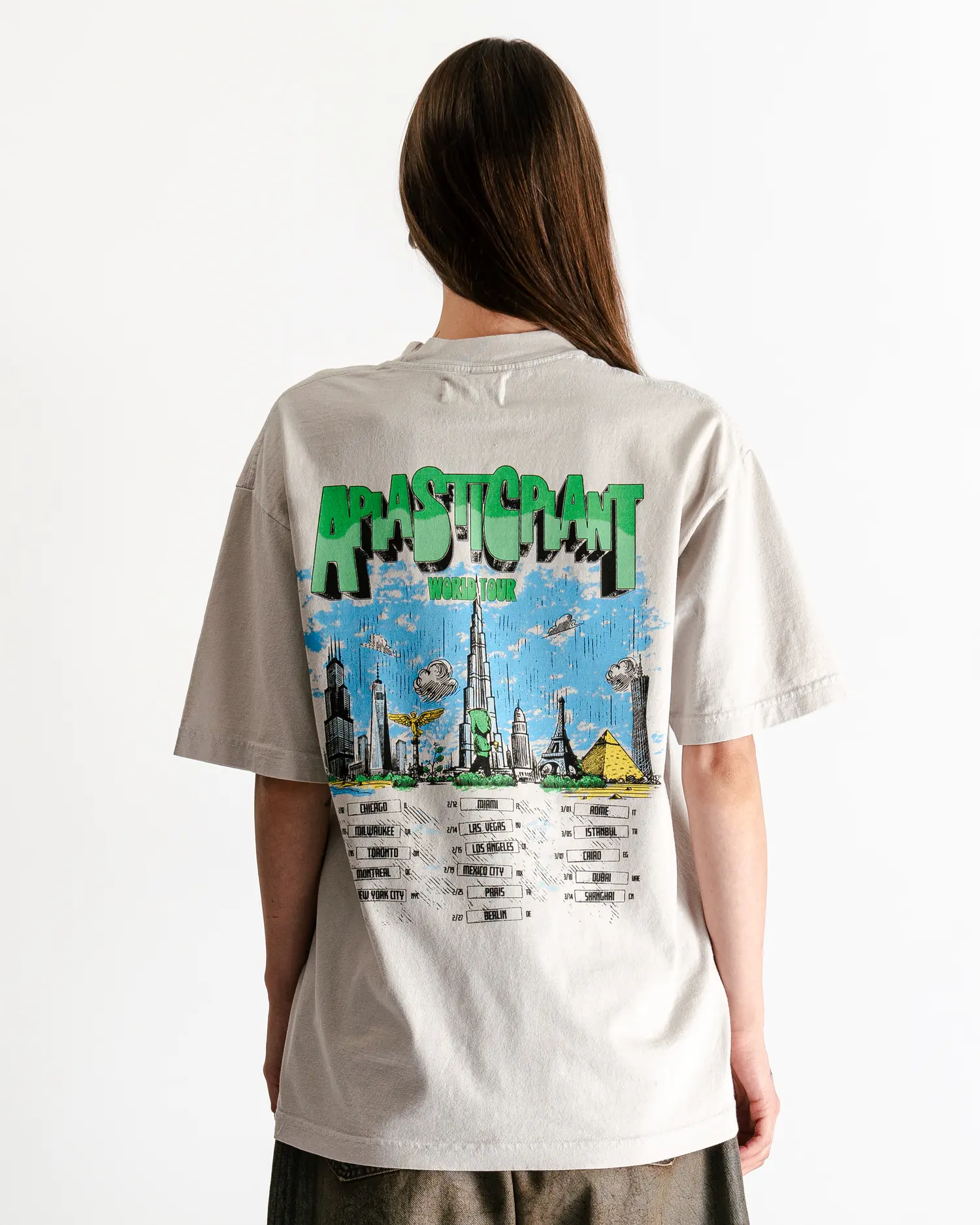 The tour tee worn, back print at full size