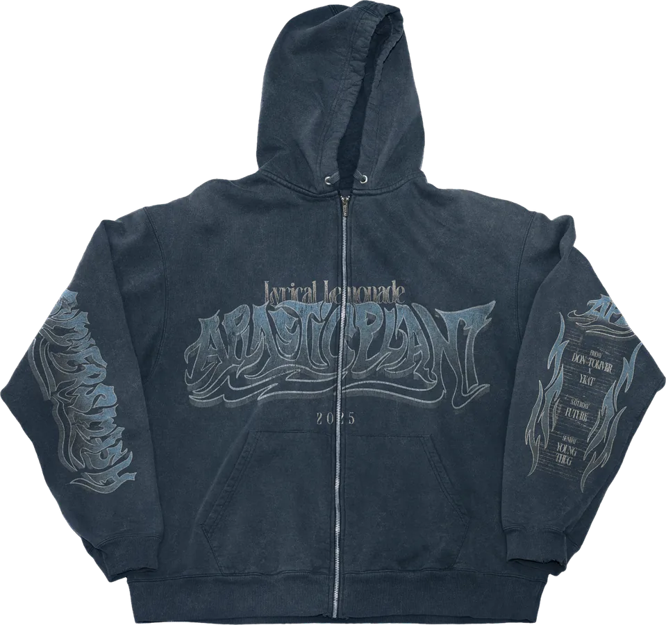 SS26 zip hoodie, washed black