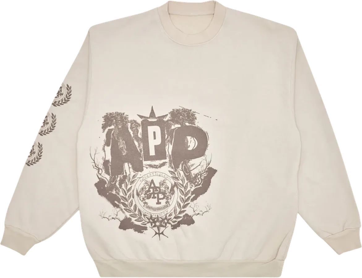 University crest crewneck, bone, with sleeve hits