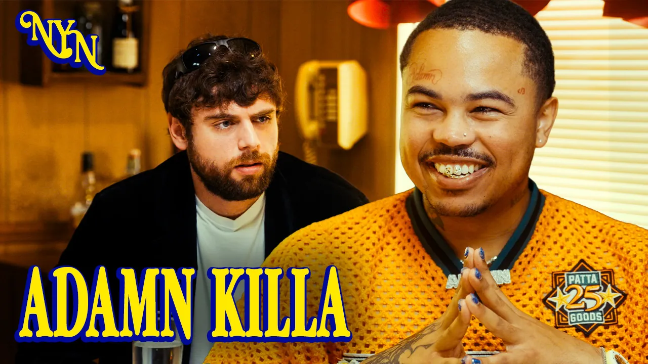 New York Nights thumbnail — Adamn Killa and the host in a wood-panelled bar, the NYN monogram top left and the guest's name across the bottom