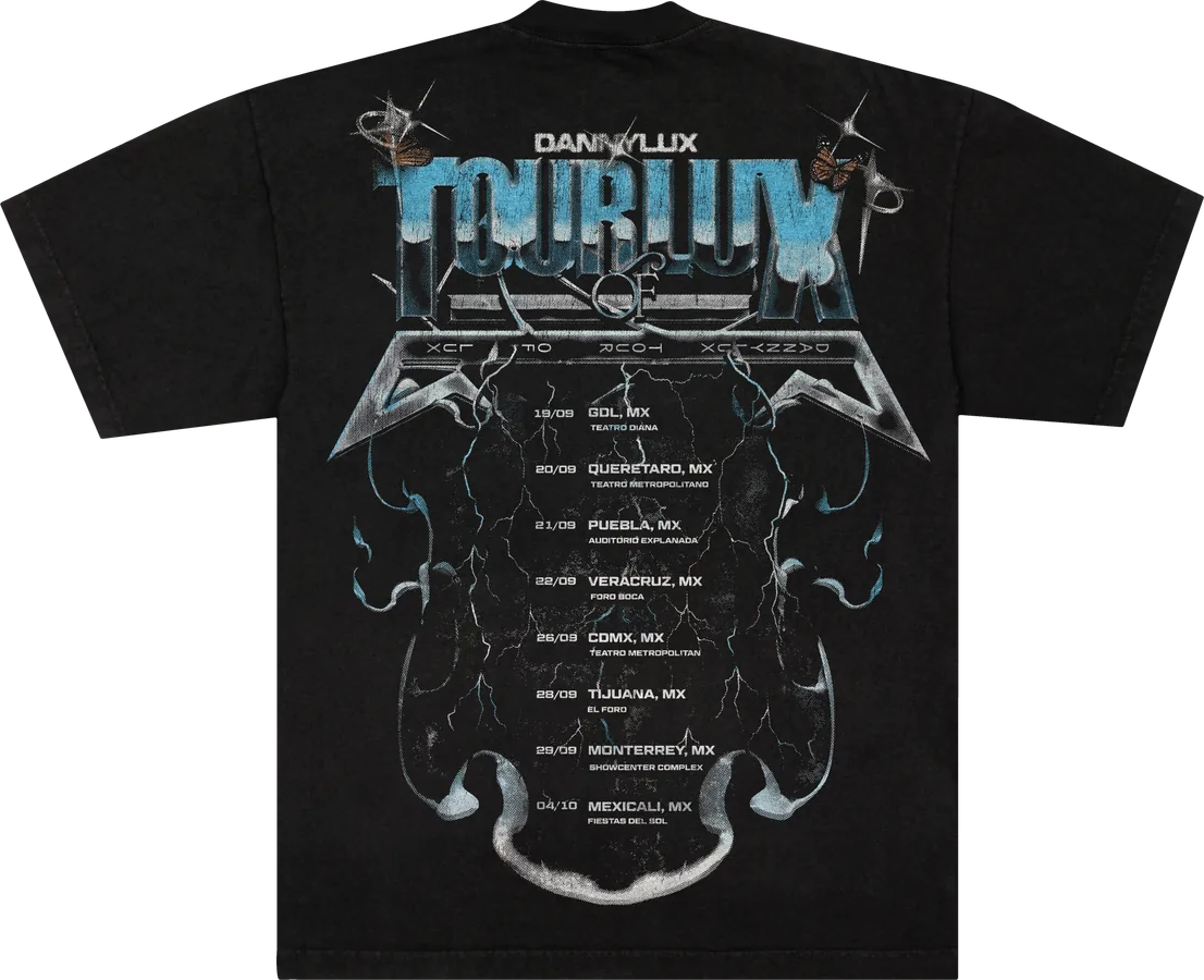 Chrome lockup tee, rear, routing across the back